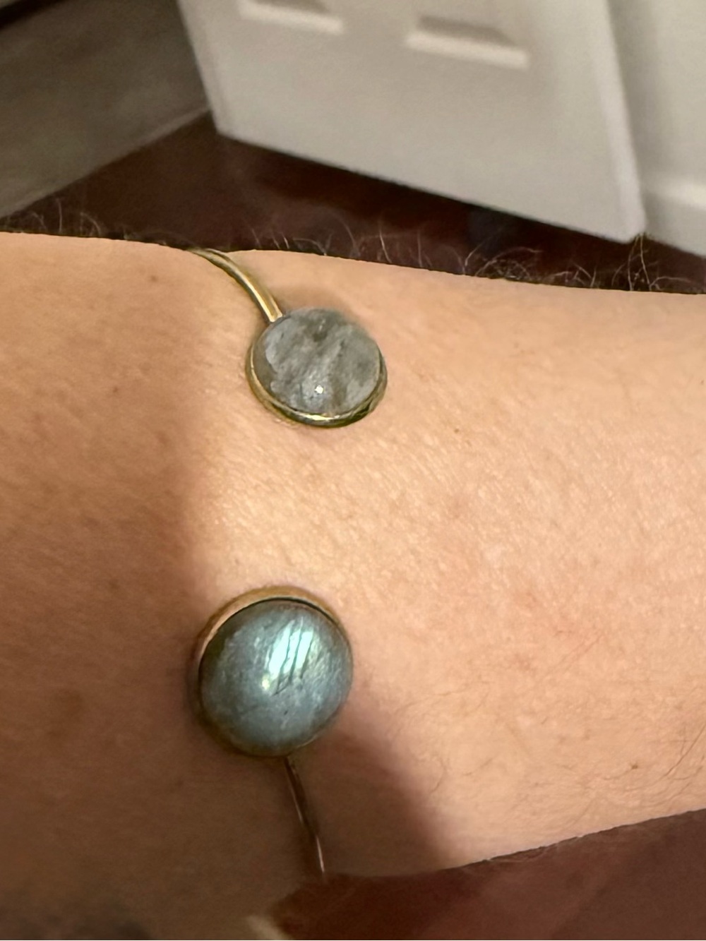 Gold-Tone Open Cuff Bracelet with Labradorite Gems